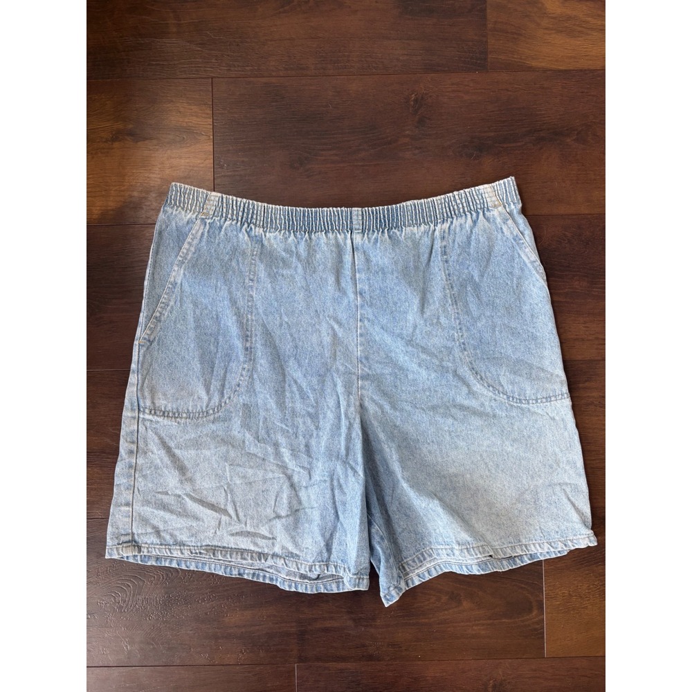 Sport Timer Vintage Light Wash Denim Elastic Waist Shorts Womens 16 Cotton Blue